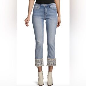 Driftwood Colette Cropped Jeans with Embroidery Accents. Boho Southwestern Sz 27